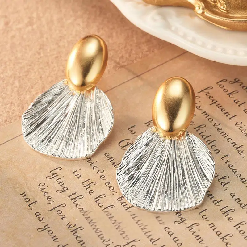 

Wholesale Women Fashion Punk Vintage Silver Color PVD Plated Shell Dangle Stud Earrings Jewelry