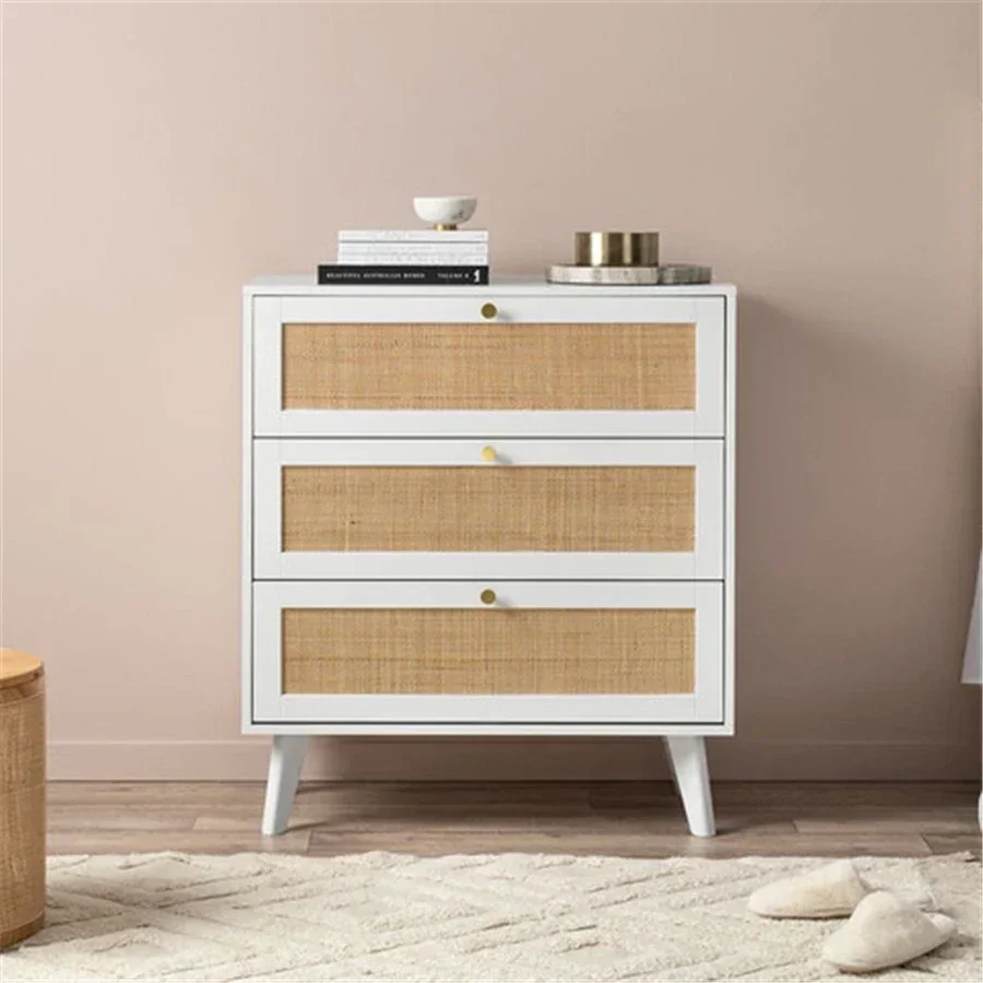 26 New Natural Rattan Dresser Cabinet White Wooden Storage Chest with Rattan Design