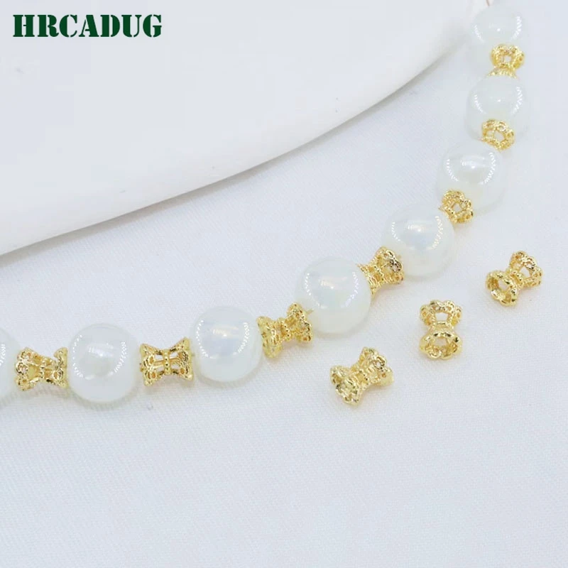 

18K Gold-Plated Spacing Bead Holder DIY Jewelry Accessories Findings Pearl Bracelet Double-Sided Flower Bead Cap Beaded Material