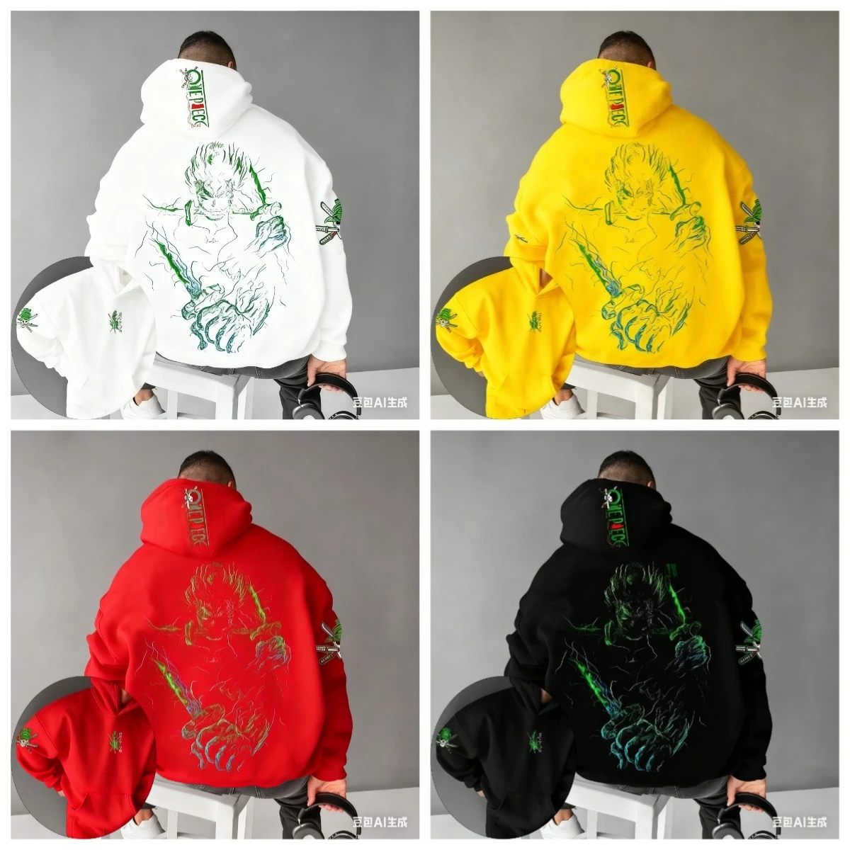 

New One Piece Men's 3D Hoodie Roronoa Zoro Japanese Anime Summer Autumn Boys' Long Sleeve Pullover Sweat Set