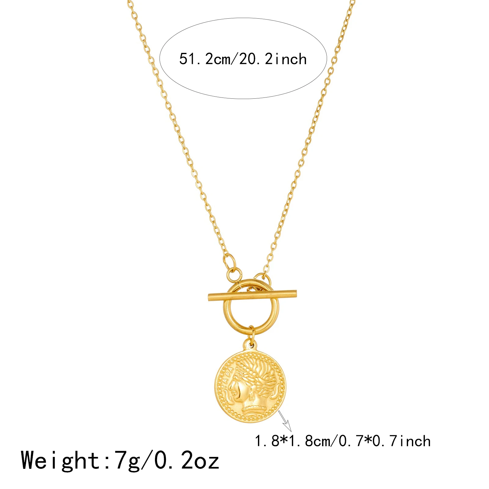 DIEYURO 316L Stainless Steel Golden Vintage Round Portrait Coin Pendant Necklace Lady Fashion Waterproof New Neck Chain Jewelry
