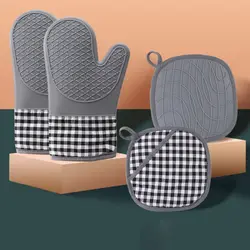 Insulated Oven Gloves Silicone Heat-proof Gloves Oven Mitts Microwave Oven Baking Tools Household Kitchen Bar Bakeware