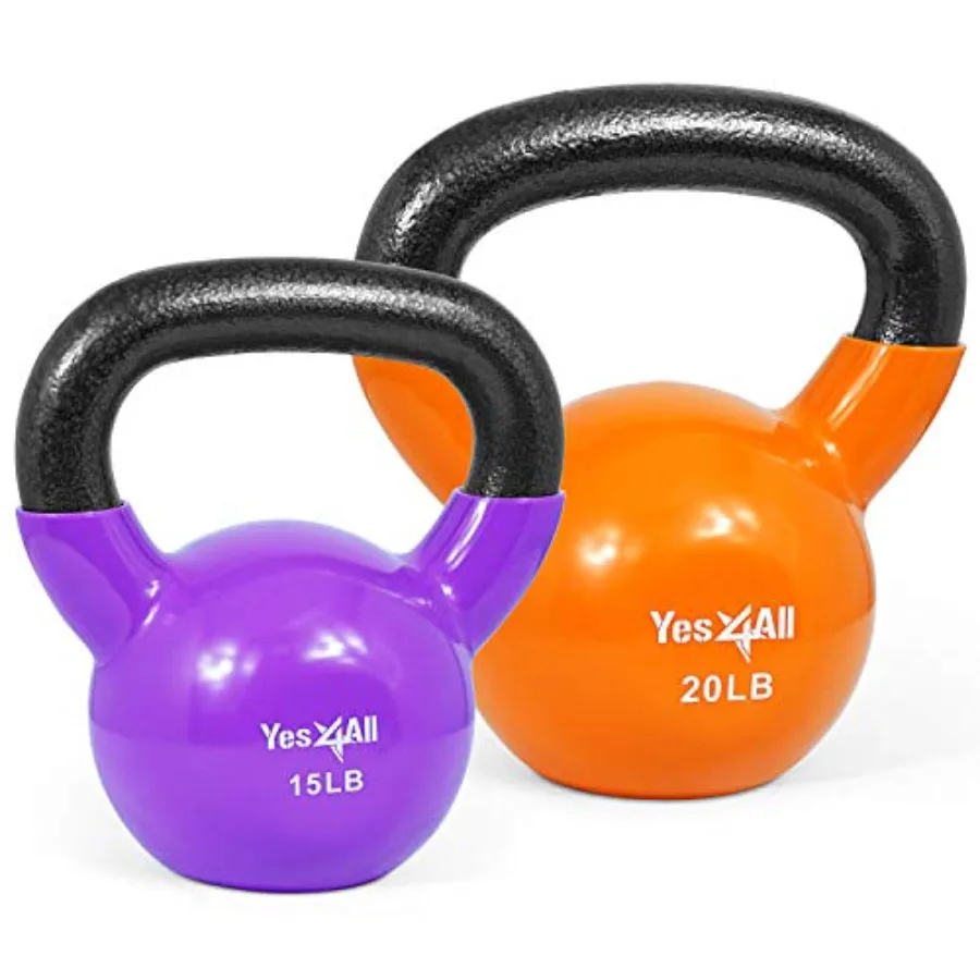 

Vinyl Coated Cast Iron Kettlebell Set with Stable Flat Bottom for Full Body Workout Push Up Grip Strength Training Weights Exer