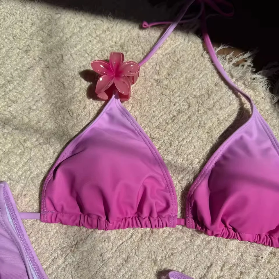 With Skirt Gradient Halter Bikini Female Swimsuit Women Swimwear Three-pieces Bikini set Padded Bather Bathing Suit Swim