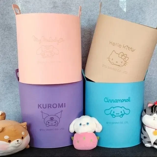 Sanrio Kawaii Hello Kitty Folding Felt Storage Bucket Kuromi Cinnamoroll Anime Cartoon Large Capacity Home Dirty Clothes Baskets