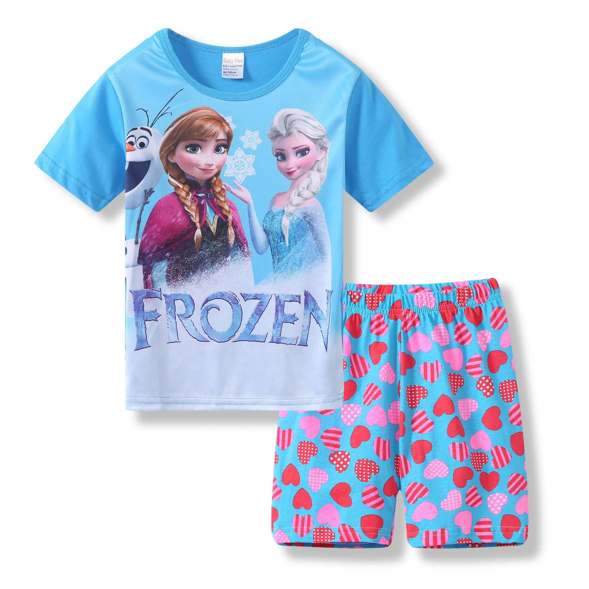 New Summer Casual Frozen Snow Queen Children's Short Sleeve Pajamas Cartoon Suit Girls Cotton Kids Pajamas Dress Costumes