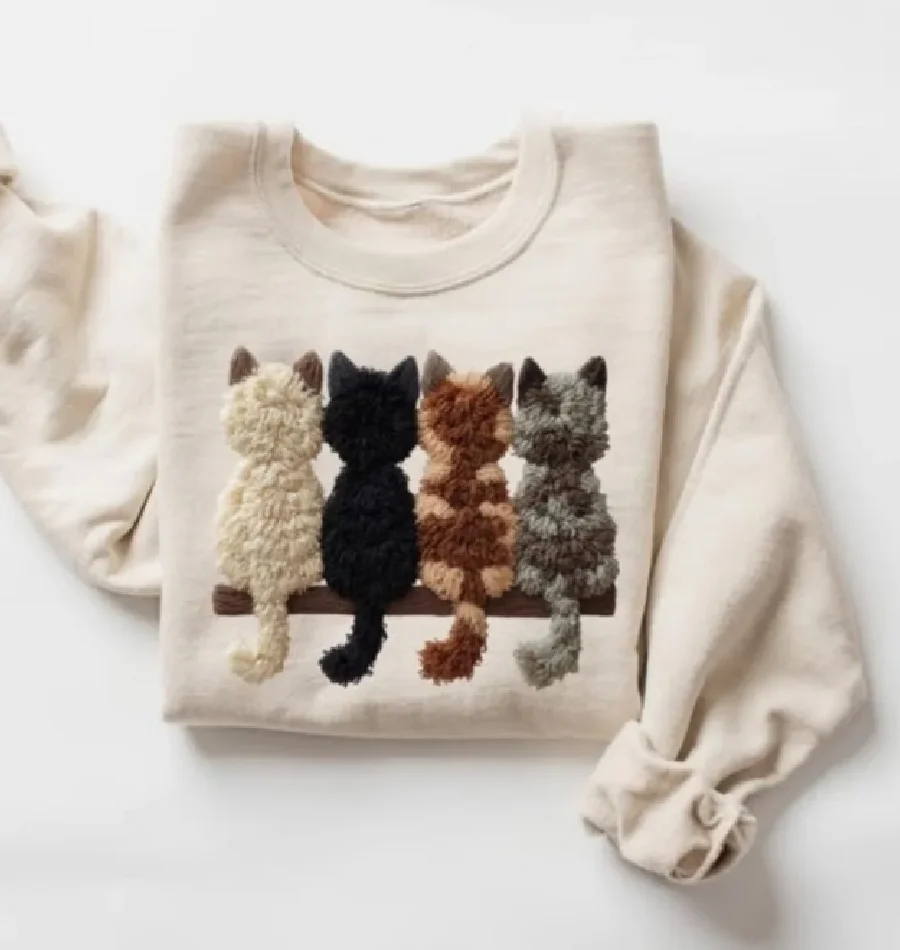 Christmas Cat Sweatshirt Cat Sweater Cute Women's Hoodie Long Sleeve Street Fashion Streetwear Sportswear