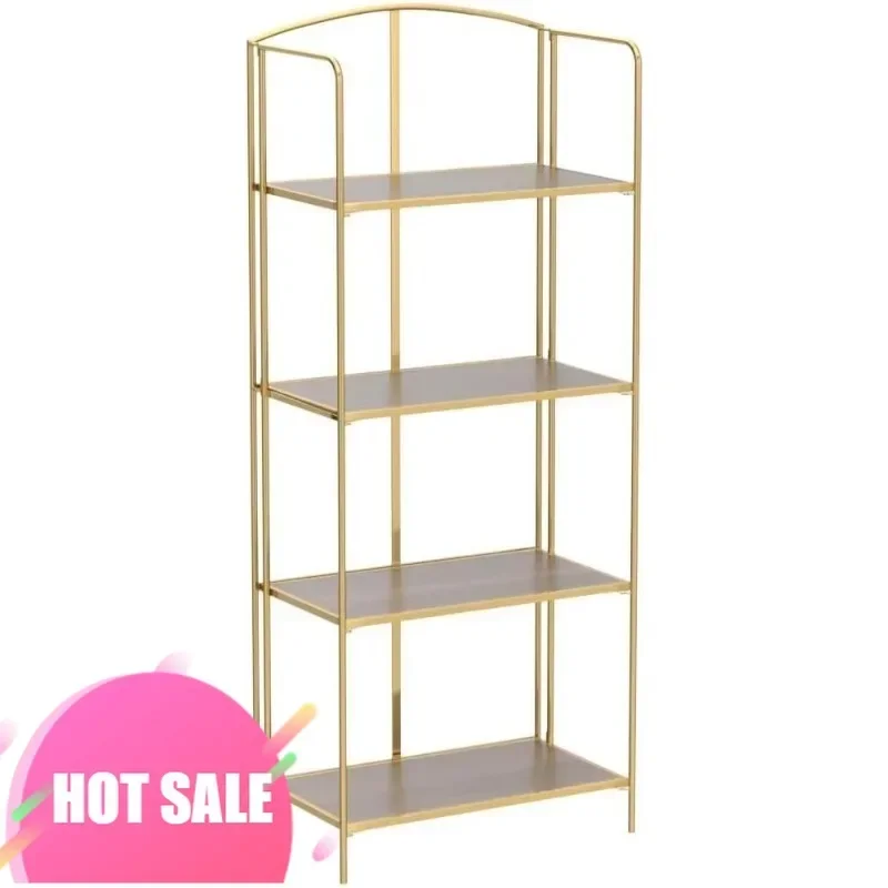

Hot salesExclusive Offer No Assembly Folding Bookshelf for Living Room, 4 Tier Gold Collapsible Book Shelf for Home Office, Port