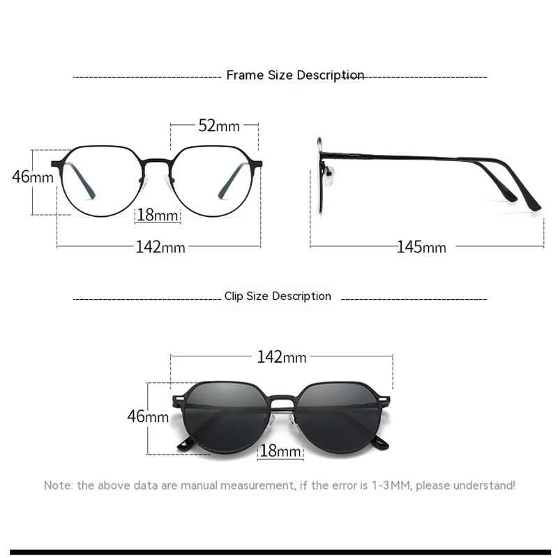 VCKA 3 in1 Magnetic Clip Reading Glasses Sunglasses Elderly Polarized Prescription Optical Big Frame Men Eyeglasses +0.50 to +10