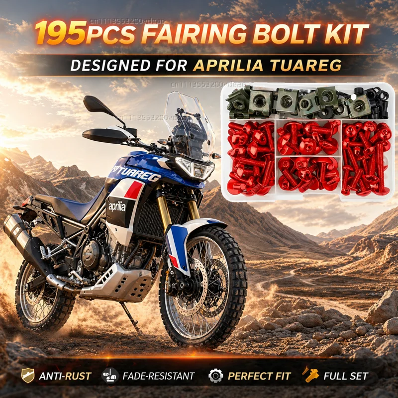 195Pcs Motorcycle Accessories Aluminum Fairing Bolt Screws Kit Nut Clips For Aprilia Tuareg 660 Tuareg660 CNC Fastener Hardware