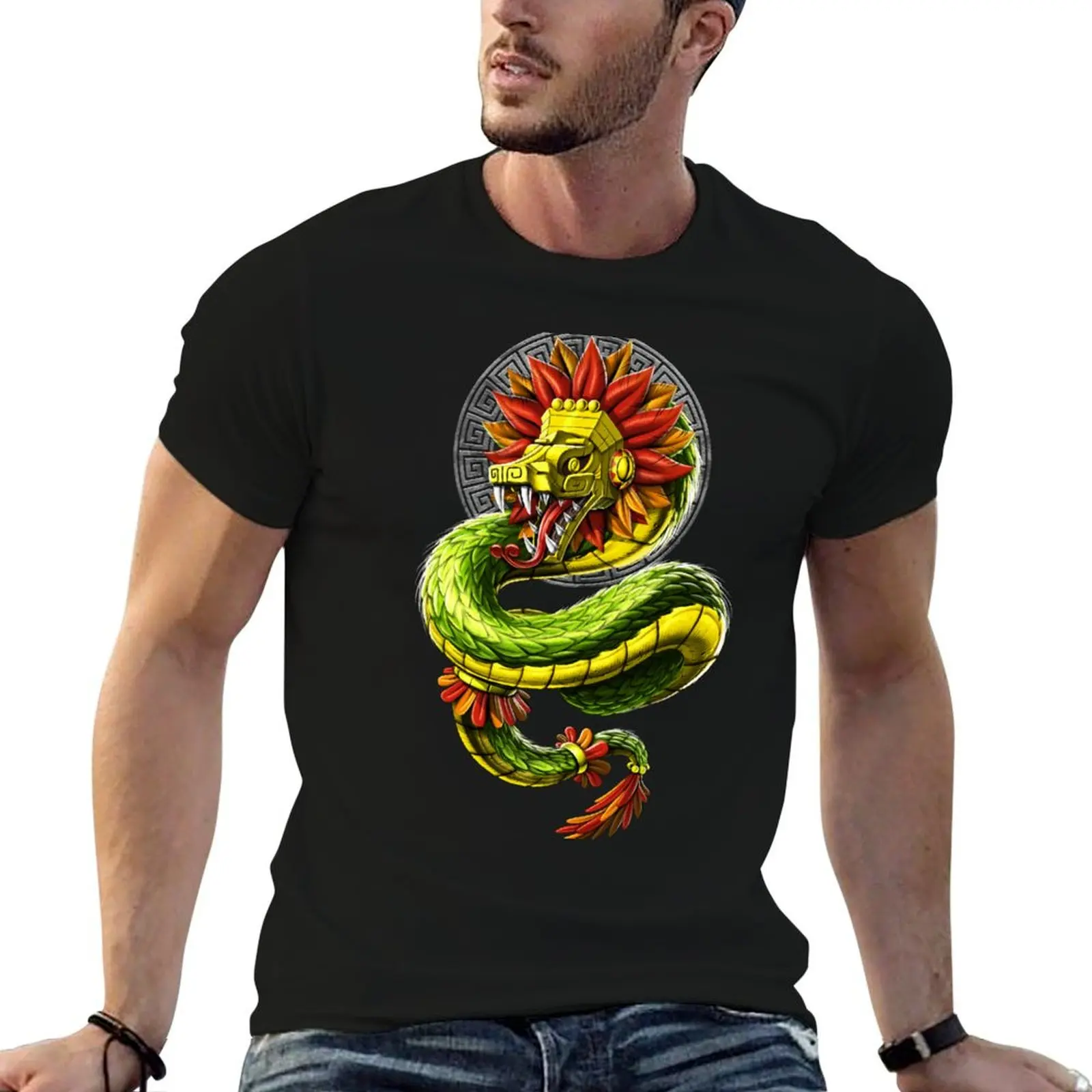 

shirt luxury t cotton shirts Aztec brand t man T-Shirt man Serpent God Quetzalcoatl quality high