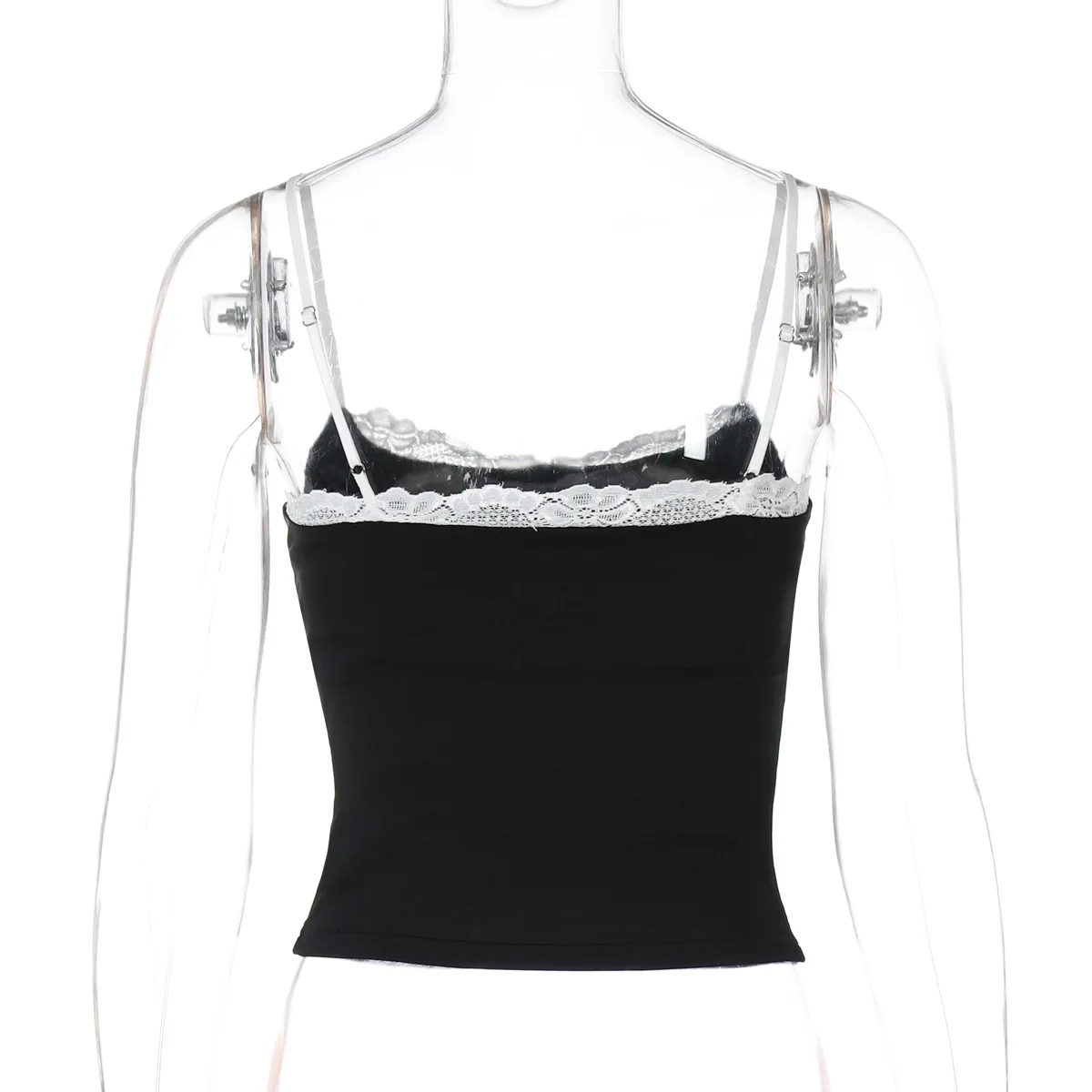 Damen Sexy Patchwork Farbblock Off-Shoulder Cami-Top Fake-Zweiteiler-Set Trendiges Lässiges Sommer-Outfit mit Lockerer Passform – Detail 17