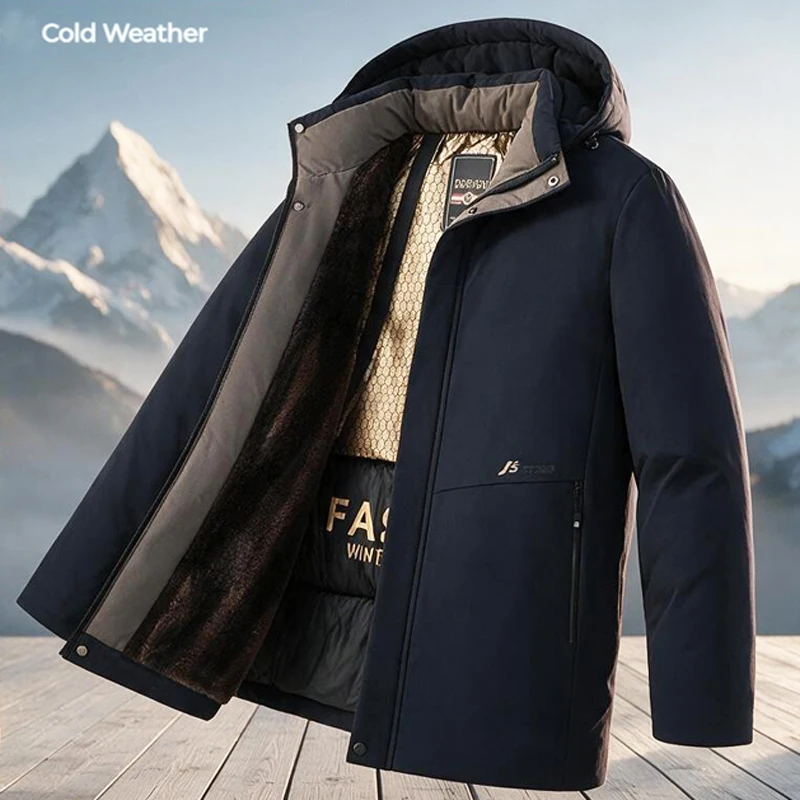 Hooded Men's Jacket Winter Warm Fleece Hunting Jackets Outdoor Hiking Fishing Hooded Coat Fleece Lining Mountain Jackets Skiing