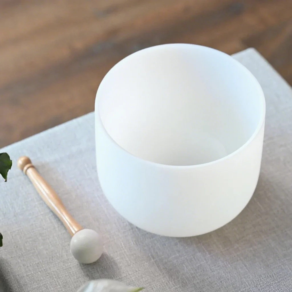 Hye-eun 16/18 inch Frosted Quartz Chakra Crystal Singing Bowl with Suedce stick 432Hz/440Hz CDEFGAB Any Note for Sound Healing