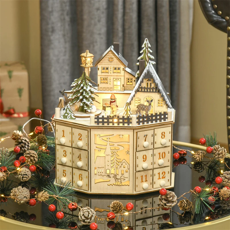 

Creative Wooden Calendar Music 24 Countdown Advent Calendar Ornaments Christmas Coming Village House Scene Ornaments