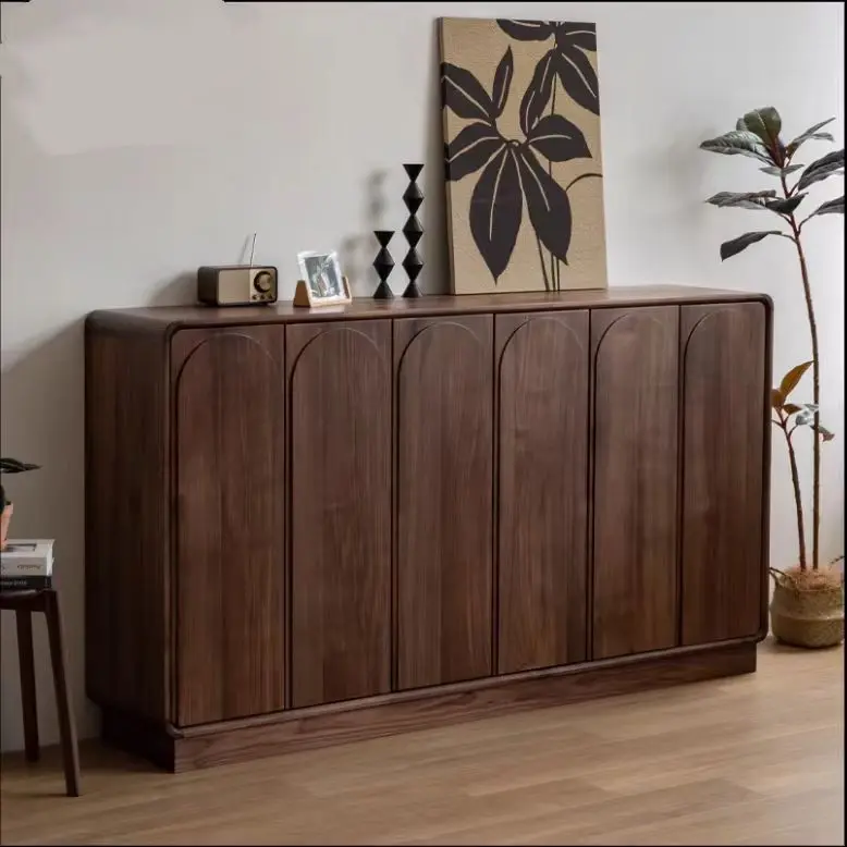 

Nordic retro wabi-sabi wind black walnut home door Japanese cherry wood entrance living room storage locker