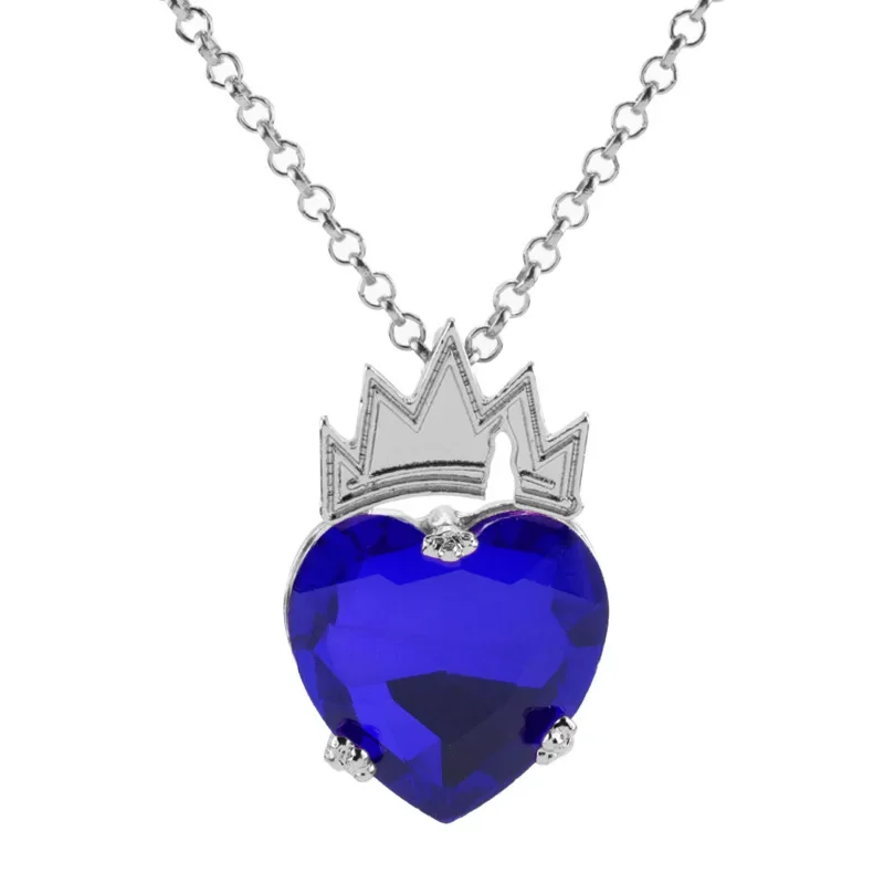 Disney Descendants 3 Necklace Mal Crystal Crown Pendant  In The Heart of The Sea Necklace Girls Women Accessories Birthday Gift