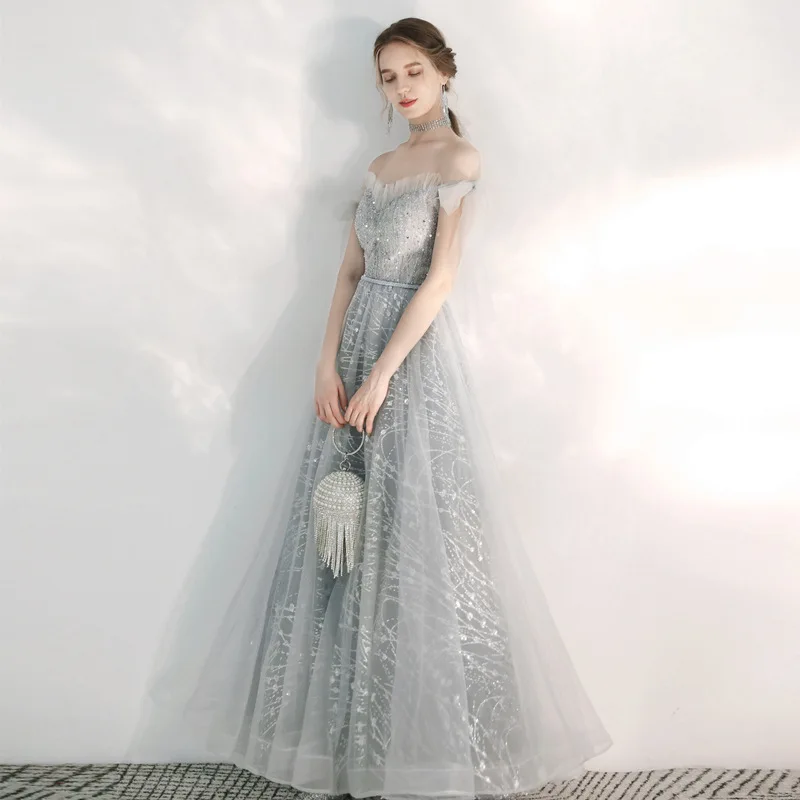 N11276 أزياء فساتين السهرة الفتيات النساء حفلة موسيقية الملابس الحلو الذاكرة مثير قبالة الكتف الطابق طول فستان رسمي فاخر #5