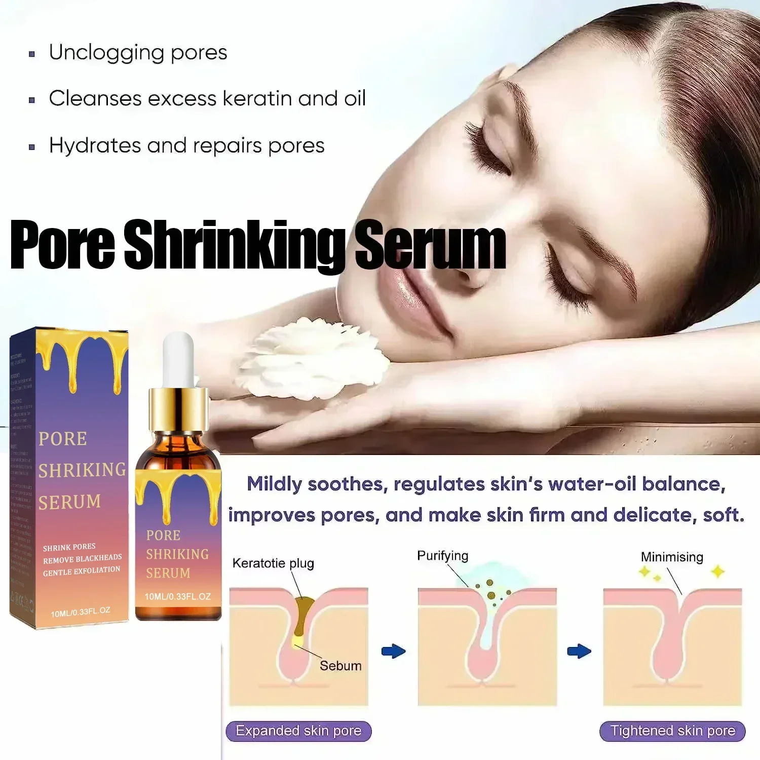 Repair Pore Serum Shrinking Pores Lactobionic Acid Shrinking Pores Facial Essence Firming Facial Skin Care