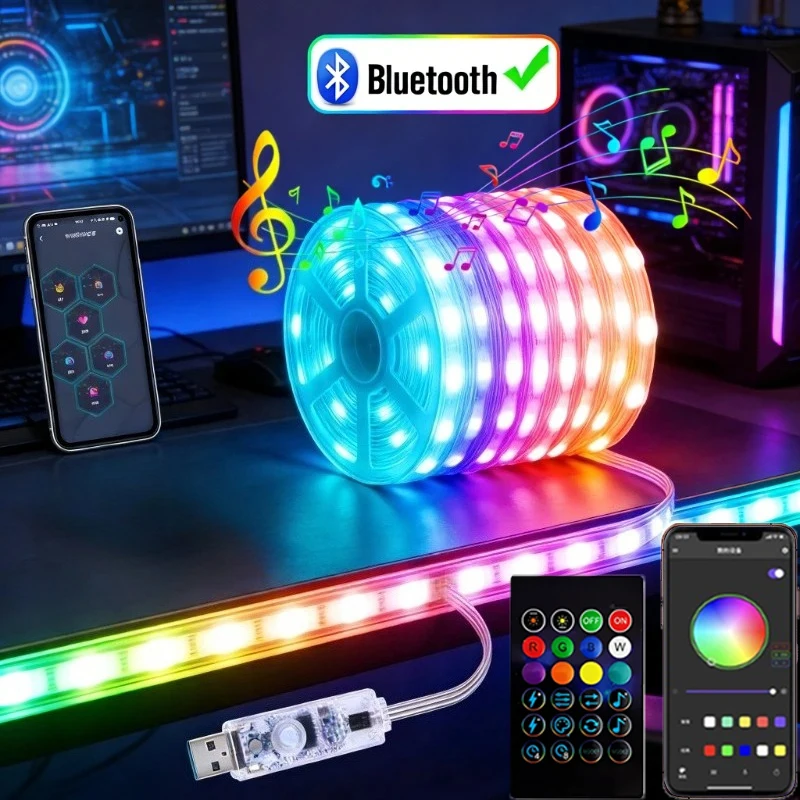 Music Curtain Lights APP Smart Programmable USB 5V Fairy LED String For Window Bedroom Party Valentine's Day Birthday Christmas