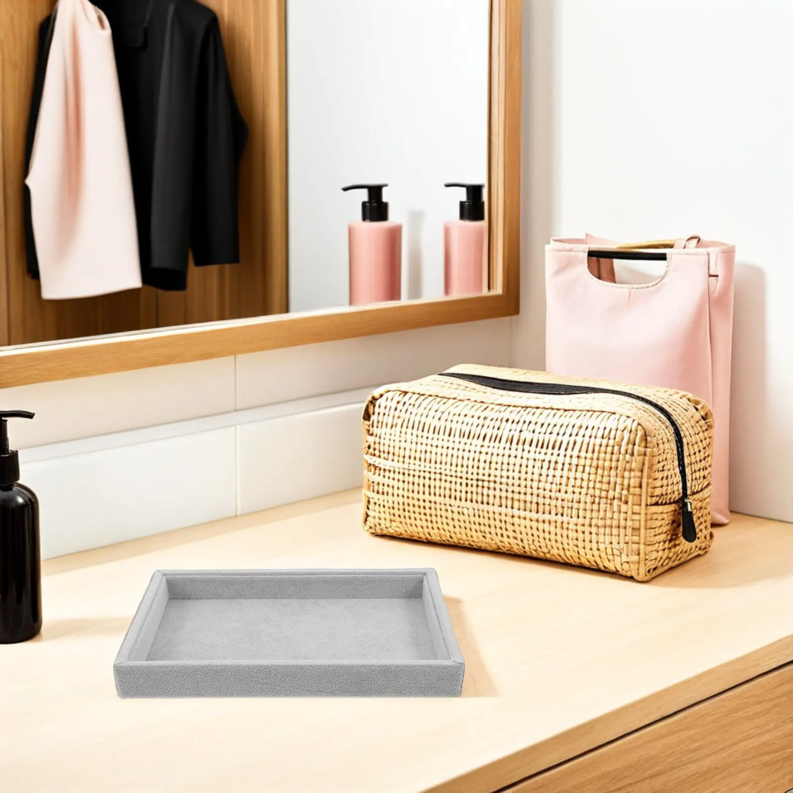 

2Pcs Jewelry Tray Ice Gray Stackable Organizer Display Holder Plate for Rings Bracelets Necklaces Drawer Vanity