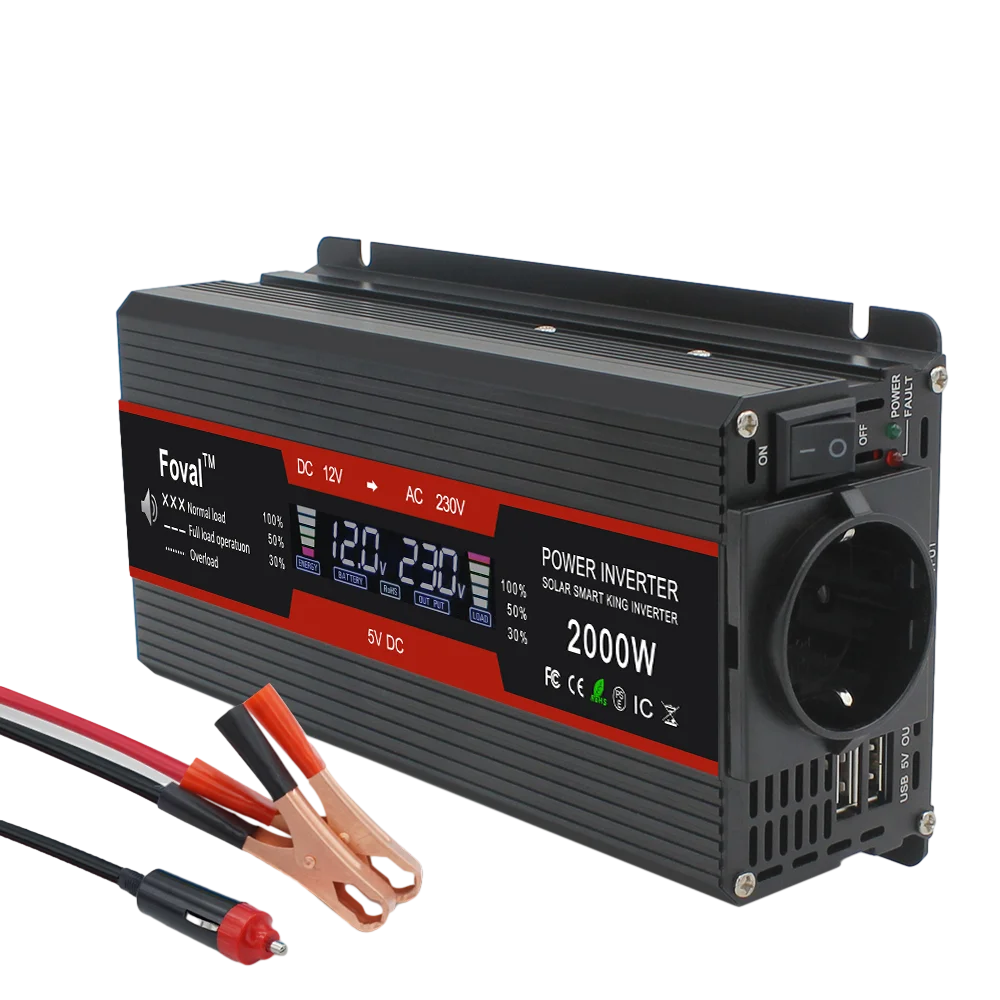 Omvormer 1500 W/2000 W/2600 W LCD-scherm DC 12 V naar AC 220 V Solar 2 USB Auto Transformator Converteren EU Socket Gemodificeerde Sinus