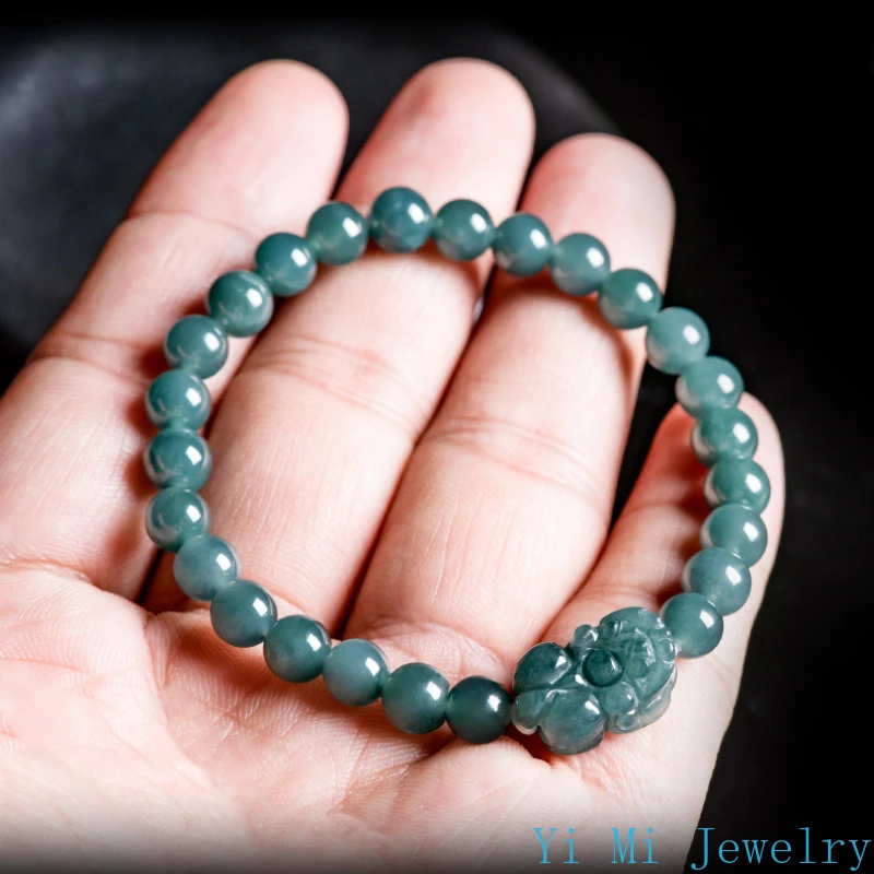 A-goods Jadeite Blue Water Ruyi Bravery Bracelet Ice Jade Couple Men and Women Fashion Single Circle Charm Jewelry Bracelet