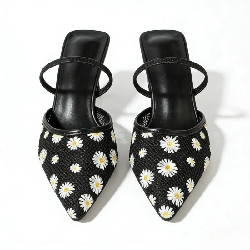 

Mesh Daisy Elegant Women's Sandals Pointed Toe Slides Mules Fashion Slippers Pumps Women Breathable High Heels Summer 2026
