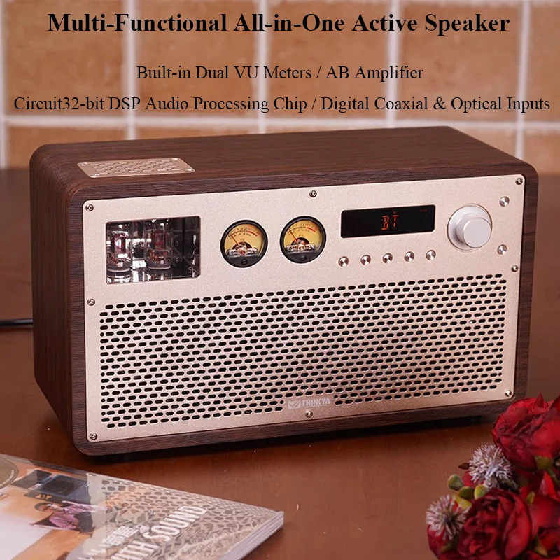Speaker Aktif HIFI Multi-Fungsi dengan Tabung Vakum ECC82 Terintegrasi Bluetooth 5.0 Radio FM – Sistem Audio Retro Kelas Atas
