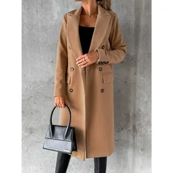 Autumn Winter Women Loose Trench Jacket Top Elegant Fashion Long Sleeve Lapel Collar Pocket Double Breasted Long Coat Overcoat