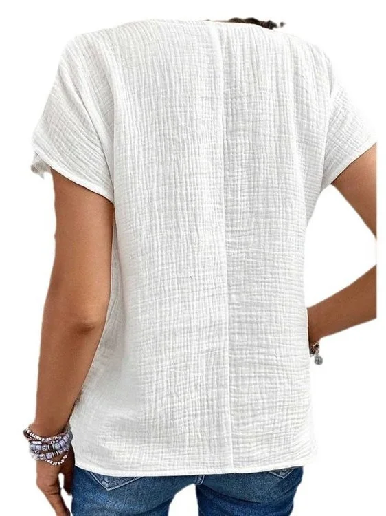 

Faionable Color Lapel ort-Sved irt для женщин, Новое поступление, свободный крой из полиэстера с V-образным вырезом, повседневный летний топ