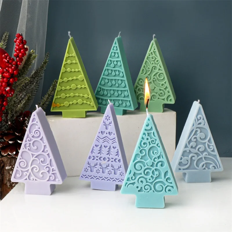 

3D Rattan Embossed Flower Pattern Silicone Mold Christmas Tree Bells Balls Aroma Candle Making Supplies Holiday Ambience Decor