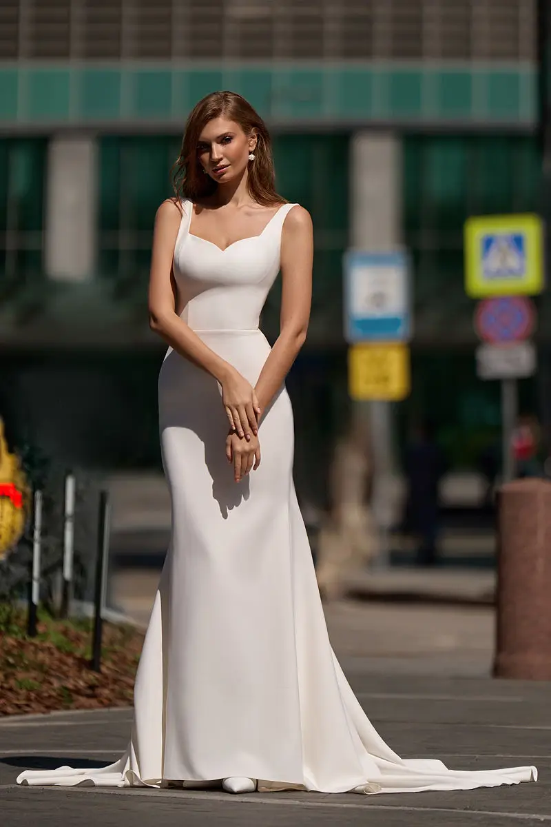 Vestido De novia De corte en A con tirantes finos, vestido De novia De sirena De satén suave, personalizado a las medidas, color marfil, elegante