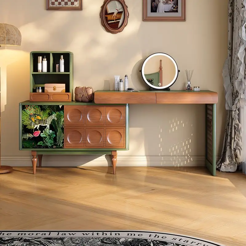 

Solid wood dresser, chest, integrated French antique bedroom, end of bed, retractable ash wood, retro makeup table