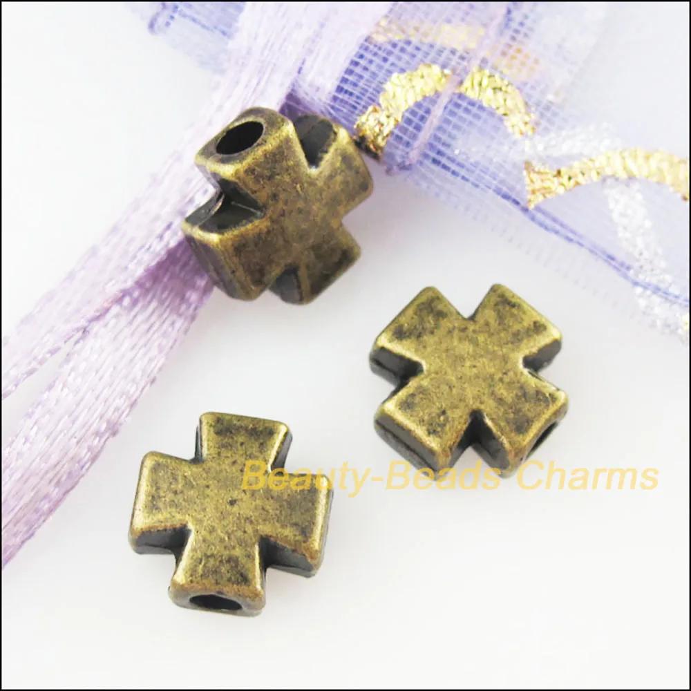 30New Tiny Smooth Cross Charms Antiqued Bronze Color Spacer Beads 8mm