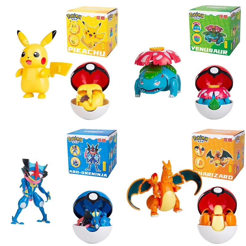 

Pokemon Anime Deformation Figures Pikachu Eevee Charizard Bulbasaur Pokeball ActionFigure Pet Action Model Toys Childrens Gifts