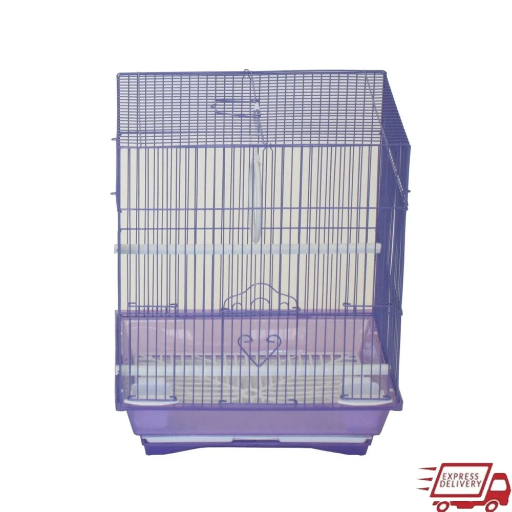 

Small Parakeet Cage with Swing Plastic Cups Perches Easy Clean Tray Spacious Design Birds 1/2 Inch Bar Spacing