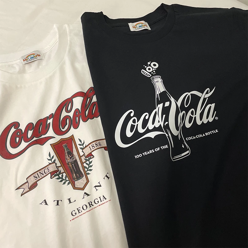 

Футболка из чистого хлопка с коротким рукавом, с принтом Coca-Cola, брендовая, летняя, повседневная, свободного кроя, молодежная, модная.
