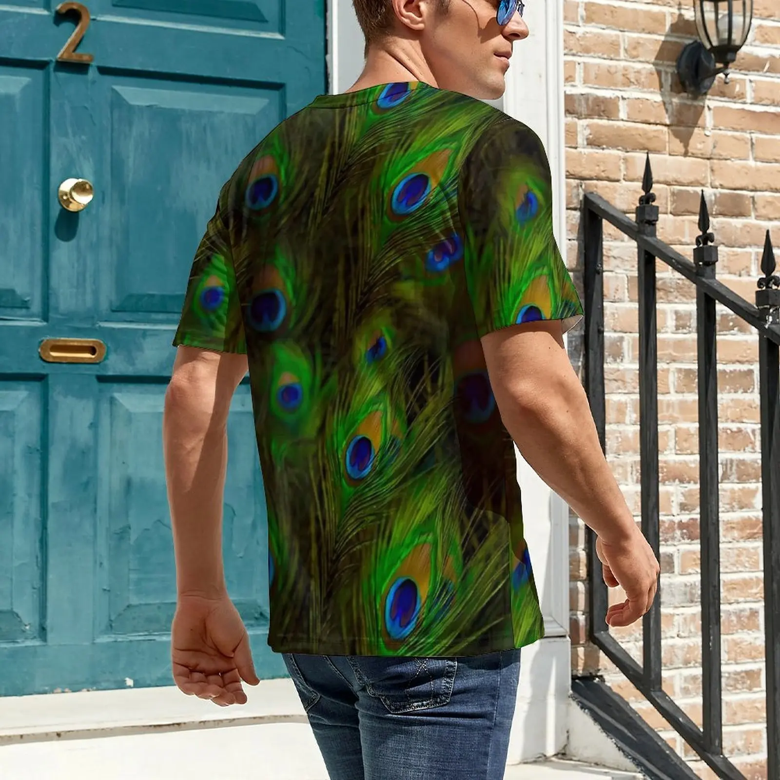 Peacock Feather T Shirt Plummage Print Vintage T-Shirts Male Casual Tee Shirt Original Short Sleeve Graphic Top Tees Plus Size