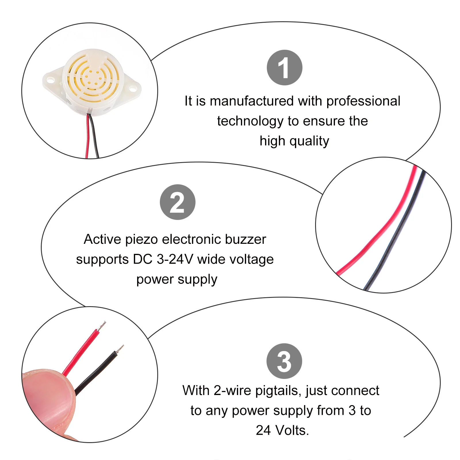 6Pcs Electronic Buzzer Active Alarm Low Voltage 3-24V Wide Voltage Power Supply Industrial Use Electronic Buzzer