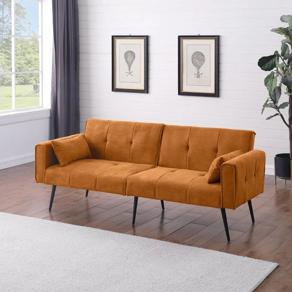 Sofá Cama Futón Tapizado, Cómodo Sofá Cama Modular Plegable de 68″, Sofá Cama de Tela para el Hogar, Dormitorio, Habitación Adicional, Espacios Compactos