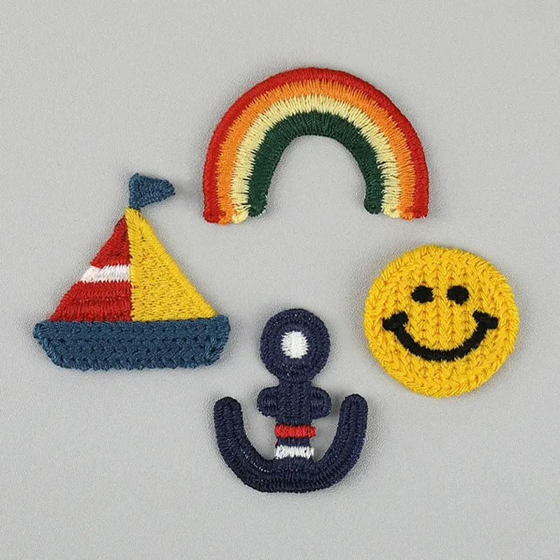 10Pcs Nautical Anchor Smile Face Embroidery Patches For Hair Bands Headwear Accessories Computer Pin Badges