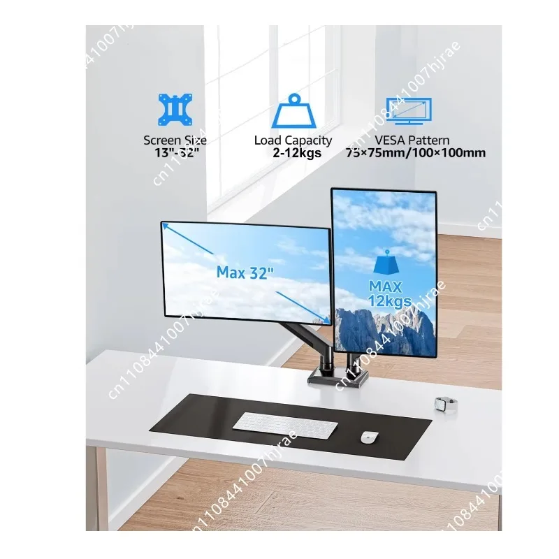 Dual Monitor Desk Mount Bracket Fits 13-27 Inch Screens Holds 2-12kg Per Screen For Two Computer Displays