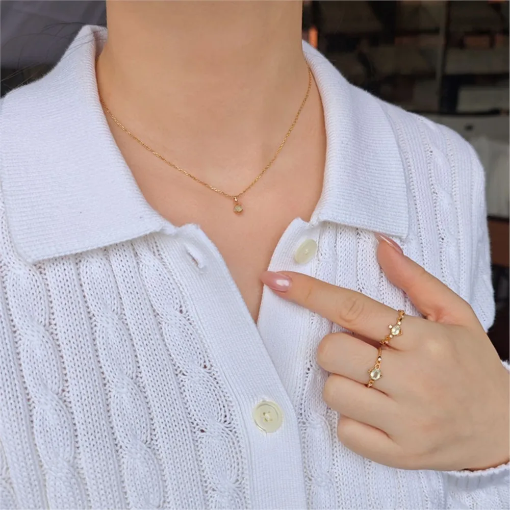 MOBUY خمر الطبيعية Prehnite الأحجار الكريمة قلادة قلادة للنساء رائعة 925 فضة الذهب Vermeil غرامة مجوهرات هدية #3