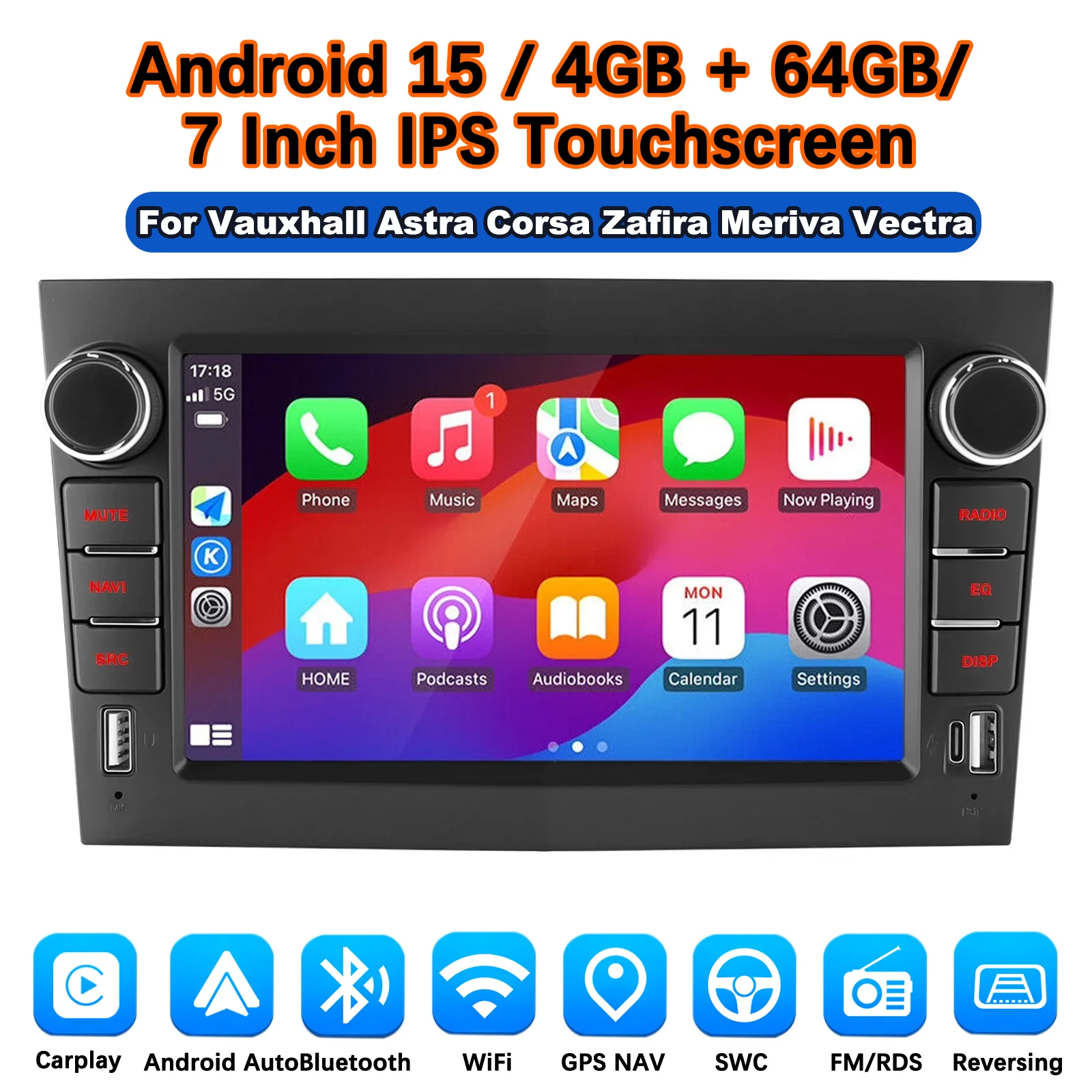 MOPECT Draadloze CarPlay Android Auto Autoradio voor Opel Astra Vectra Vauxhall Antara Zafira Corsa Vivaro Meriva BT RDS DAB+ DVR