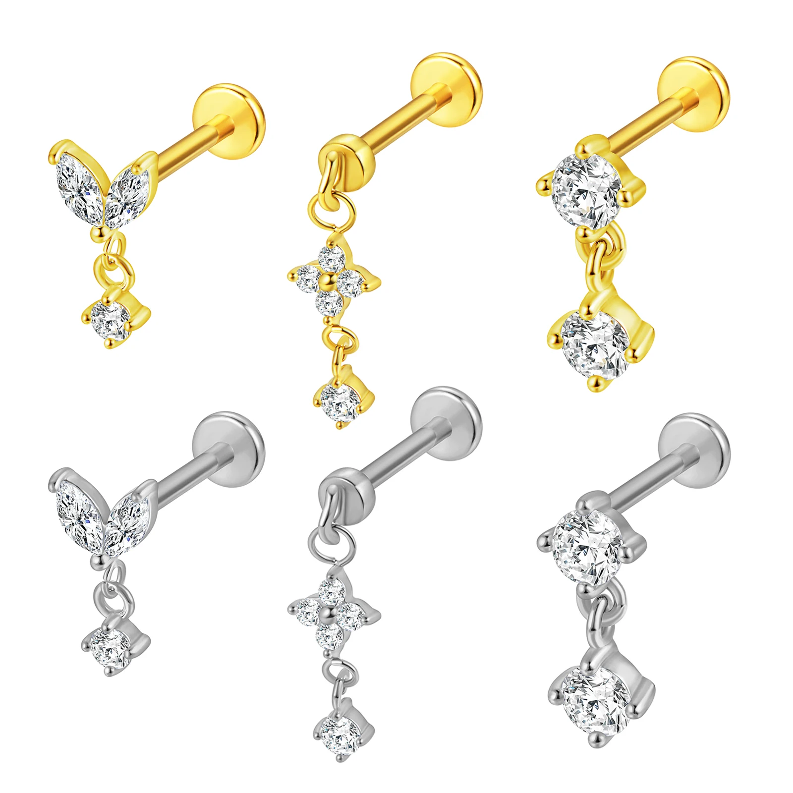 1pc Pendant Internal Thread Labret Stud  Earring Stud16G Stainless Steel Helix Cartilage Piercing Earrings