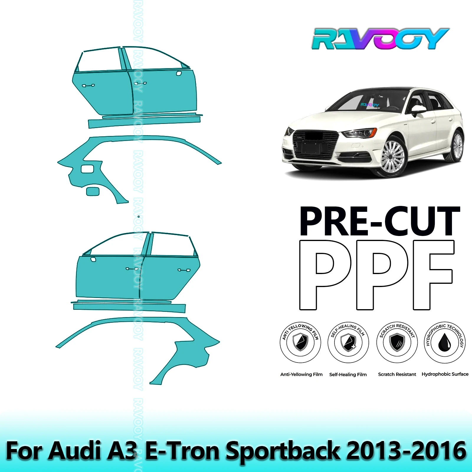 

For Audi A3 E-Tron Sportback 2013-2016 8.5mil Clear Matte Pre-Cut PPF Door & A/B Pillar Kit TPU Paint Protection Film Set