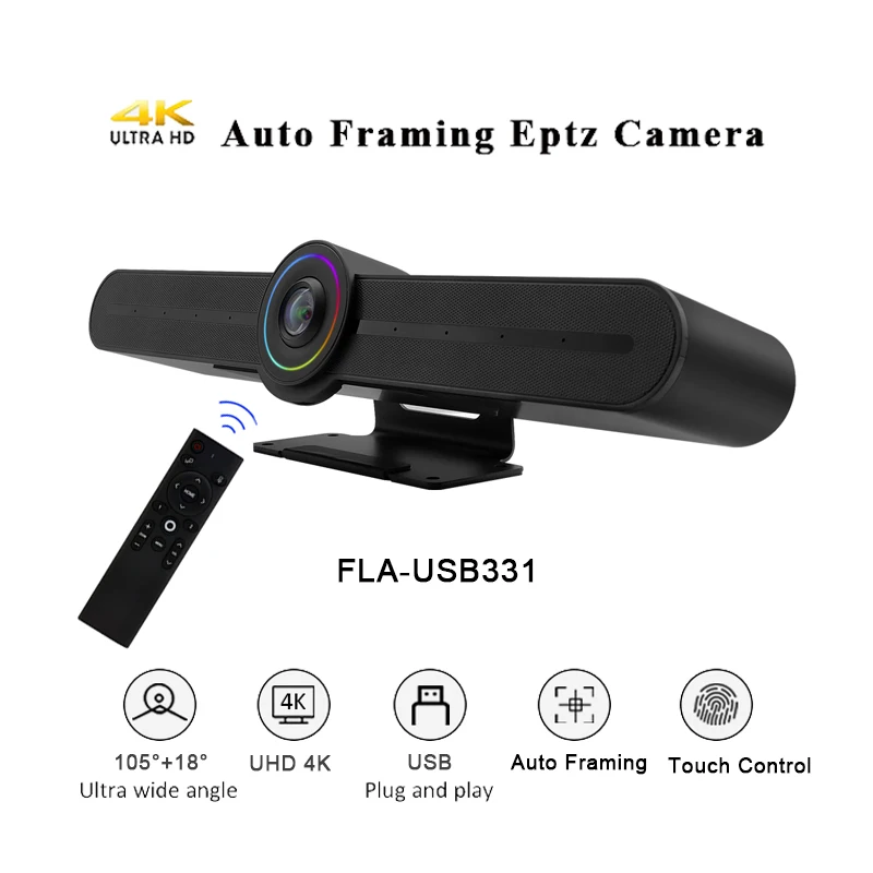 All in one 4K Eptz Video Soundbar Auto Video Audio Voice Tracking AI Face Tracking 4K Conference USB Camera Wide Angle