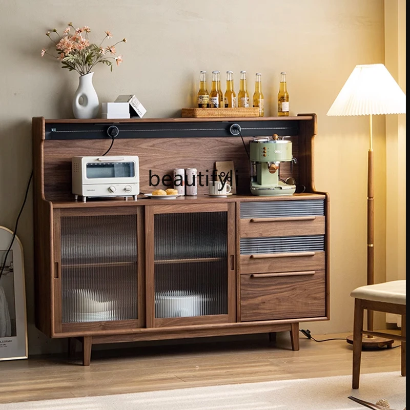 

North America Black Walnut Solid Wood Sideboard Retro Guest Restaurant Storage Locker Log Tea Cabinet