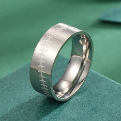 Kinitial Stainless Steel Stitch Baseball Rings For Men Punk Tungsten Carbide Stainless Steel Sports Ring Male Gift